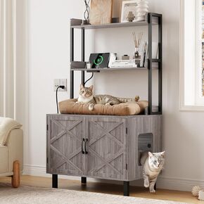 55 بوصة حاوية القمامة القمامة القط ، أثاث صندوق القمامة المخفي مع رفوف تخزين ومآخذ شحن ، منزل قط خشبي ، خزانة داخلية كبيرة لغرفة المعيشة والمدخل ، أبيض in Kuwait