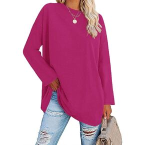 Women's Long Sleeve T Shirts Loose Casual Crewneck Tunic Tops Soft Blouse Oversized Sky-Blue Medium in Kuwait