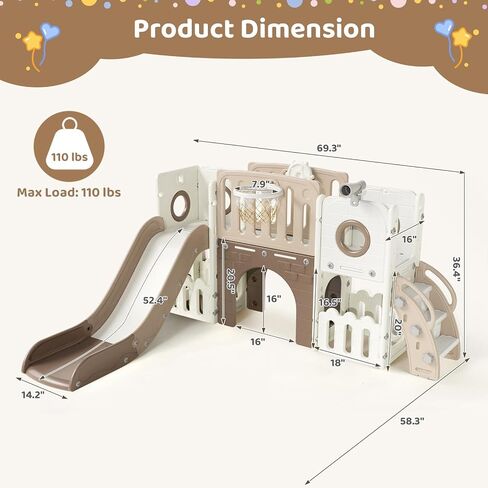 Arlopu 9 in 1 Large Toddler Slide, Kid Playset w/Long Slope, Baby Climber Set w/Basketball Hoop, Telescope, Tunnel, Storage Space, Enclosed Steps, Indoor Outdoor Playground for Ages 3+ in Kuwait