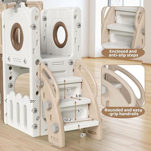 Arlopu 9 in 1 Large Toddler Slide, Kid Playset w/Long Slope, Baby Climber Set w/Basketball Hoop, Telescope, Tunnel, Storage Space, Enclosed Steps, Indoor Outdoor Playground for Ages 3+ in Kuwait