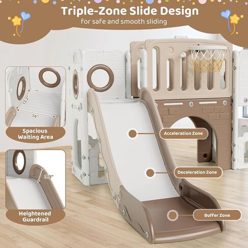 Arlopu 9 in 1 Large Toddler Slide, Kid Playset w/Long Slope, Baby Climber Set w/Basketball Hoop, Telescope, Tunnel, Storage Space, Enclosed Steps, Indoor Outdoor Playground for Ages 3+ in Kuwait