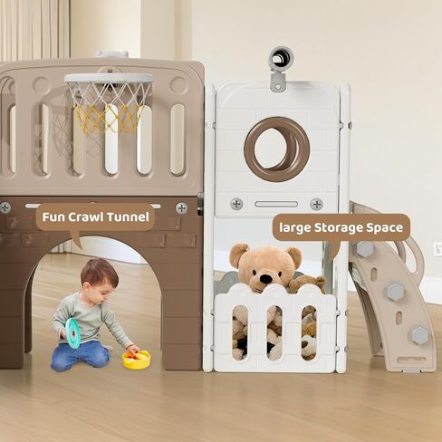 Arlopu 9 in 1 Large Toddler Slide, Kid Playset w/Long Slope, Baby Climber Set w/Basketball Hoop, Telescope, Tunnel, Storage Space, Enclosed Steps, Indoor Outdoor Playground for Ages 3+ in Kuwait