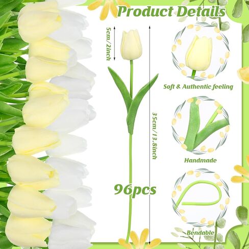 Jutom 96 Pieces Multicolor Artificial Tulips Flowers Faux PU Fake Tulip for Easter Spring Wreath Real Touch Flower Arrangement for Spring Wedding Easter Decor, 13.8''(Multicolor) in Saudi Arabia