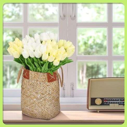 Jutom 96 Pieces Multicolor Artificial Tulips Flowers Faux PU Fake Tulip for Easter Spring Wreath Real Touch Flower Arrangement for Spring Wedding Easter Decor, 13.8''(Multicolor) in Saudi Arabia
