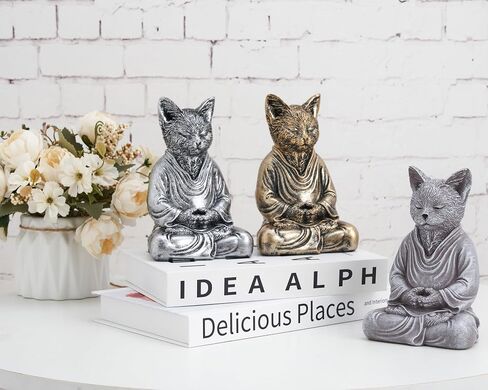 Alien Statues Decor(Set of 3) Zen Statue for Yoga Meditation Room Decoration, Whimsical Stone Color Statue for Garden Decoration in Saudi Arabia