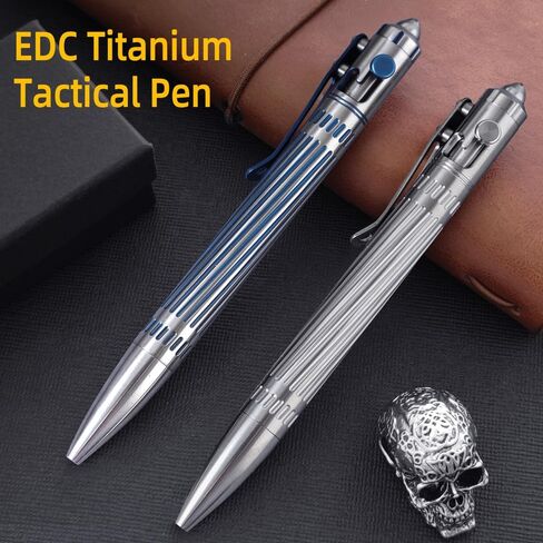 Cool Hand 5.35'' Titanium Alloy Bolt Action Pens, Ballpoint Ink Refillable, Office Business Writing Pens, Deep Pocket Clip,with a Refill, Blue in Kuwait