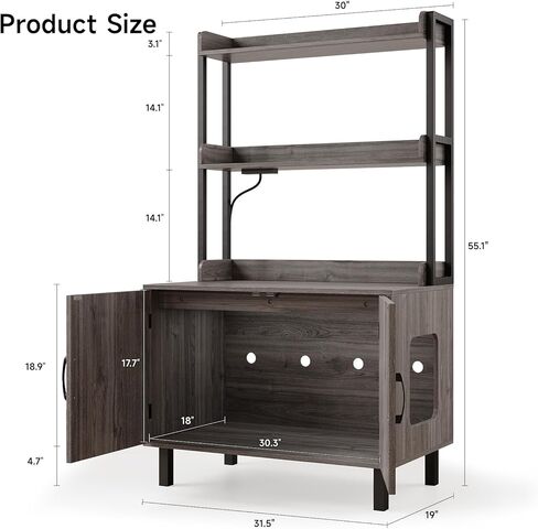 55 بوصة حاوية القمامة القمامة القط ، أثاث صندوق القمامة المخفي مع رفوف تخزين ومآخذ شحن ، منزل قط خشبي ، خزانة داخلية كبيرة لغرفة المعيشة والمدخل ، أبيض in Kuwait