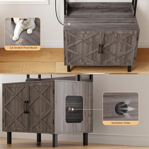 55 بوصة حاوية القمامة القمامة القط ، أثاث صندوق القمامة المخفي مع رفوف تخزين ومآخذ شحن ، منزل قط خشبي ، خزانة داخلية كبيرة لغرفة المعيشة والمدخل ، أبيض in Kuwait