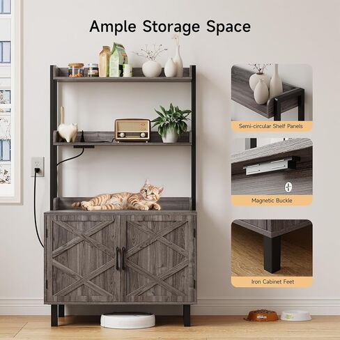 55 بوصة حاوية القمامة القمامة القط ، أثاث صندوق القمامة المخفي مع رفوف تخزين ومآخذ شحن ، منزل قط خشبي ، خزانة داخلية كبيرة لغرفة المعيشة والمدخل ، أبيض in Kuwait