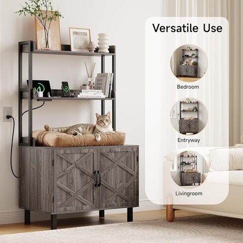 55 بوصة حاوية القمامة القمامة القط ، أثاث صندوق القمامة المخفي مع رفوف تخزين ومآخذ شحن ، منزل قط خشبي ، خزانة داخلية كبيرة لغرفة المعيشة والمدخل ، أبيض in Kuwait