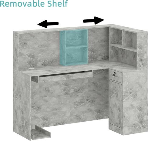 مكتب استقبال Aiegle مع الأدراج المضادة ورفوف التخزين ، طاولة مكتب الاستقبال على شكل حرف L لمكتب غرفة استقبال الصالون ، أبيض (55.9 "L x 32.3" W × 48.4 "H) in Kuwait