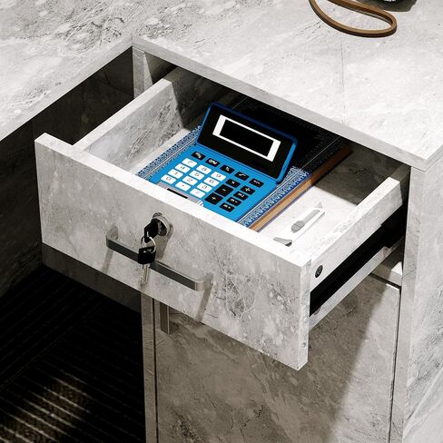 مكتب استقبال Aiegle مع الأدراج المضادة ورفوف التخزين ، طاولة مكتب الاستقبال على شكل حرف L لمكتب غرفة استقبال الصالون ، أبيض (55.9 "L x 32.3" W × 48.4 "H) in Kuwait