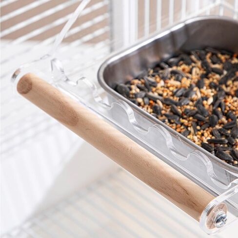 Seed Catcher Bird Feeder No Mess - Dual Bowl Cage Mount with Clear Acrylic, Wood Perch & Removable Cups - for Small Birds（ Budgies, Finches, Canaries, Parrotlets, Cockatiels） in Kuwait