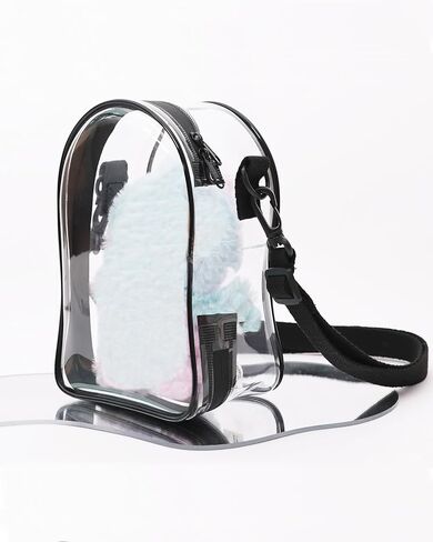 Clear Bag for 14cm/5.5in Plush Doll, Hanging Protective Display Case, Portable Travel Crossbody Bag with Strap-Black 1 Pack (Doll not Included) in Kuwait