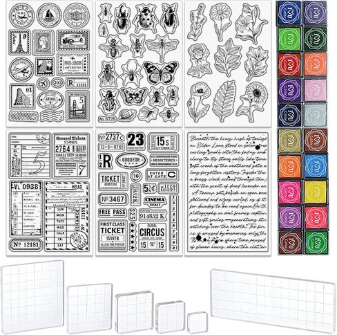 6 Sheets Words Clear Stamps for Card Making 20 Craft Ink Pad 6 Acrylic Stamp Block Tools with Grid Lines Silicone Stamp with Happy Birthday Bible Verse Greeting Bless Stamps Craft Supplies in Kuwait