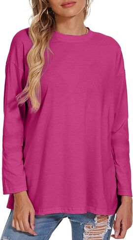 Women's Long Sleeve T Shirts Loose Casual Crewneck Tunic Tops Soft Blouse Oversized Sky-Blue Medium in Kuwait