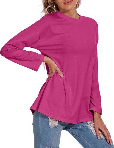 Women's Long Sleeve T Shirts Loose Casual Crewneck Tunic Tops Soft Blouse Oversized Sky-Blue Medium in Kuwait