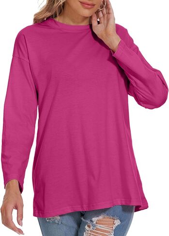 Women's Long Sleeve T Shirts Loose Casual Crewneck Tunic Tops Soft Blouse Oversized Sky-Blue Medium in Kuwait