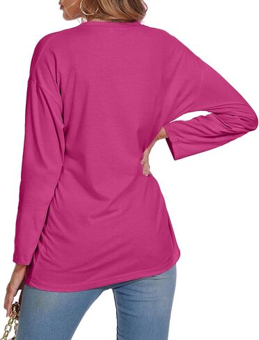 Women's Long Sleeve T Shirts Loose Casual Crewneck Tunic Tops Soft Blouse Oversized Sky-Blue Medium in Kuwait