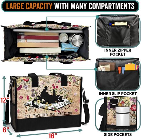 84hoods Large Tote Bag for Women with Pockets and Zipper for Travel, Work, Grocery. Gift for Book Lovers, Librarians. in Saudi Arabia