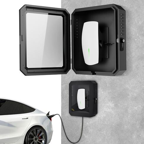 صندوق محطة الشحن لموصل الحائط Tesla Gen 3 وشاحن ChargePoint EV، حامل منظم الكابلات غطاء قفل مقاوم للمطر في الهواء الطلق، مقاوم للثلوج، مقاوم للغبار، مضاد للسرقة، ملحقات شحن المنزل in Kuwait