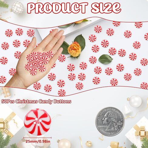 50pcs أزرار ديكور حلوى عيد الميلاد ، وأزرار عيد الميلاد للملابس للملابس زخارف الشتاء مزدوج ألوان أزرار حلوى عيد الميلاد ، وأزرار الحلوى في عيد الميلاد للحفلات المنزلية DIY in Kuwait