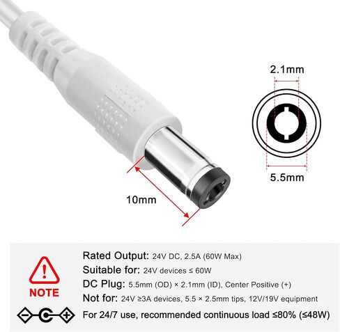 24V 2.5A LED Power Supply Adapter - 60W Max, UL Certified, Perfect for 24V Projects: COB LED Strips, LED Pixel, CCTV Camera & Computer Projects - Safety Overload & Thermal Protection in Saudi Arabia
