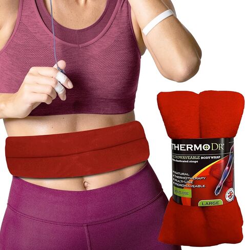 Wheat Bags Microwavable Heating Pad for Neck, Back & Shoulders - Heating Bean Bag Microwavable Pillow w/Elasticated Strap - UK Cleaned Wheat & Lavender Aromatherapy Heating Pad Wrap - ThermoDR, Black in Saudi Arabia