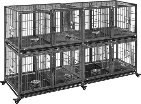 قفص الكلب القابل للتكديس Yaheetech مع مقسم 43 '' Rolling Heavy Dutich Dog Cage مع أعلى/ 2 صواني قابلة للإزالة للكلاب الصغيرة/ المتوسطة ، قصة مزدوجة in Saudi Arabia