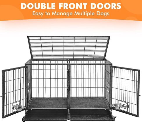 قفص الكلب القابل للتكديس Yaheetech مع مقسم 43 '' Rolling Heavy Dutich Dog Cage مع أعلى/ 2 صواني قابلة للإزالة للكلاب الصغيرة/ المتوسطة ، قصة مزدوجة in Saudi Arabia