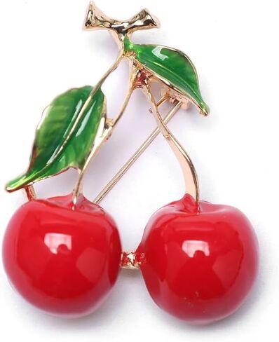 Cherry Brooch Pin 3D Cute Red Cherry Lapel Brooches Pin Dainty Crystal Cherry Fruit Pins Brooch for Women Men Girls Birthday Gift Jewelry Bag Hat in Saudi Arabia