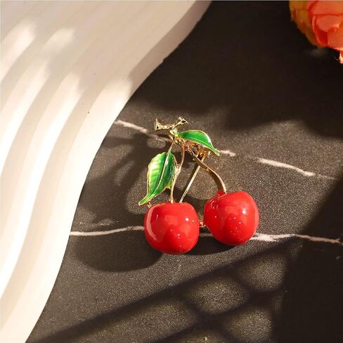Cherry Brooch Pin 3D Cute Red Cherry Lapel Brooches Pin Dainty Crystal Cherry Fruit Pins Brooch for Women Men Girls Birthday Gift Jewelry Bag Hat in Saudi Arabia