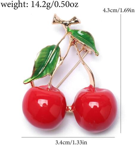 Cherry Brooch Pin 3D Cute Red Cherry Lapel Brooches Pin Dainty Crystal Cherry Fruit Pins Brooch for Women Men Girls Birthday Gift Jewelry Bag Hat in Saudi Arabia