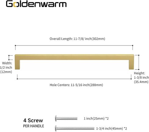 Goldenwarm 10 عبوات ذهبية تسحب مقابض أجهزة المطبخ المربعة - LSJ12GD160 مقابض نحاسية مصقولة للخزائن، خزانة مربعة، خزانة حمام، مقابض أبواب مكتبية 6-1/4 بوصة (160 ملم) في مراكز الفتحات in Kuwait