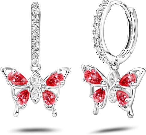 Butterfly Earrings 925 Sterling Silver Butterfly Huggie Hoop Earrings for Women CZ Dangle Hoop Earrings Butterfly Birthstone Jewelry for Mother's Day Valentine Birthday Gifts in Saudi Arabia