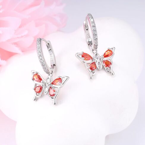 Butterfly Earrings 925 Sterling Silver Butterfly Huggie Hoop Earrings for Women CZ Dangle Hoop Earrings Butterfly Birthstone Jewelry for Mother's Day Valentine Birthday Gifts in Saudi Arabia
