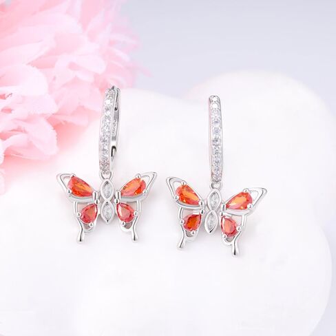 Butterfly Earrings 925 Sterling Silver Butterfly Huggie Hoop Earrings for Women CZ Dangle Hoop Earrings Butterfly Birthstone Jewelry for Mother's Day Valentine Birthday Gifts in Saudi Arabia