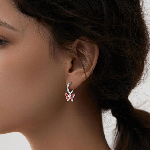 Butterfly Earrings 925 Sterling Silver Butterfly Huggie Hoop Earrings for Women CZ Dangle Hoop Earrings Butterfly Birthstone Jewelry for Mother's Day Valentine Birthday Gifts in Saudi Arabia