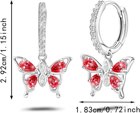 Butterfly Earrings 925 Sterling Silver Butterfly Huggie Hoop Earrings for Women CZ Dangle Hoop Earrings Butterfly Birthstone Jewelry for Mother's Day Valentine Birthday Gifts in Saudi Arabia