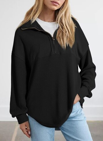 SHEWIN Womens Sweatshirt Casual Waffle Knit Half Zip Pullover Loose Long Sleeve Tops Fall Outfit Clothes 2024 in Saudi Arabia