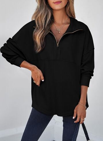 SHEWIN Womens Sweatshirt Casual Waffle Knit Half Zip Pullover Loose Long Sleeve Tops Fall Outfit Clothes 2024 in Saudi Arabia