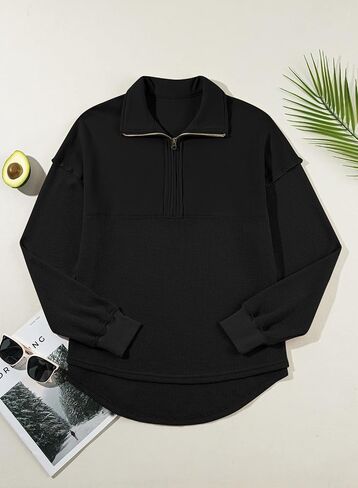 SHEWIN Womens Sweatshirt Casual Waffle Knit Half Zip Pullover Loose Long Sleeve Tops Fall Outfit Clothes 2024 in Saudi Arabia