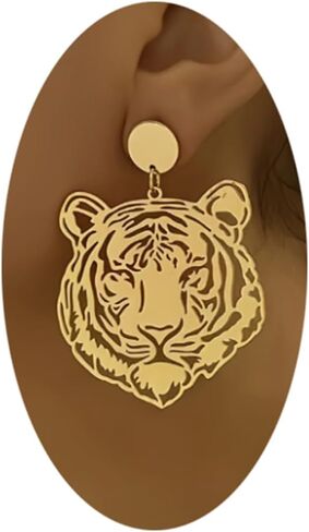 Gold Tiger Earrings Handmade Mascot Football Team Spirit Earrings Fashion Retro Animal Inspired Jewelry Bohemian Lucky Gift (Tiger) in Kuwait