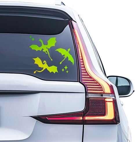 Celestial Dragons Car Decal Vinyl Sticker Halloween Car Decor Dragon Lover Gift Holographic Sticker Gold Green Bumper Flying Dragon Art Car Window Dragons Vinyl Decal (Holographic) in Kuwait