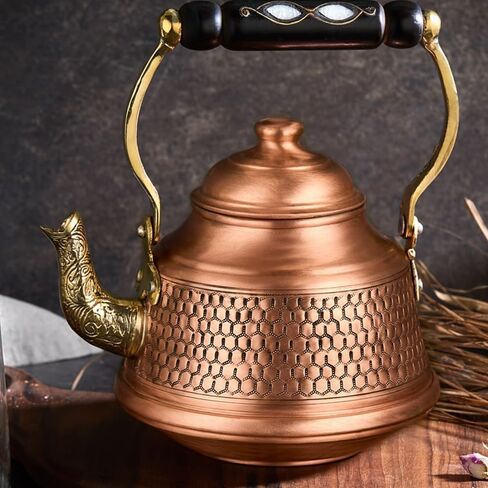 Vintage Copper Turkish TeaPot Tea Kettle Pot for Stovetop Stove Top Infuser Decorative Fancy Arabic Moroccan Party Serving Kitchen Antique Handmade Women Floral Unique Style Gooseneck Gift in Kuwait