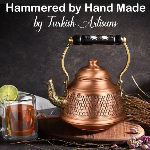 Vintage Copper Turkish TeaPot Tea Kettle Pot for Stovetop Stove Top Infuser Decorative Fancy Arabic Moroccan Party Serving Kitchen Antique Handmade Women Floral Unique Style Gooseneck Gift in Kuwait