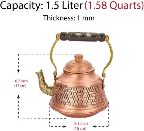 Vintage Copper Turkish TeaPot Tea Kettle Pot for Stovetop Stove Top Infuser Decorative Fancy Arabic Moroccan Party Serving Kitchen Antique Handmade Women Floral Unique Style Gooseneck Gift in Kuwait