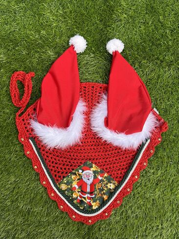 Horse Ear Bonnet Santa Claus Double Hats Fly Hood Ear Net Fly Veil Gift for A Christmas Equestrian Tack Equine (Embroidery, Horse/Full) in Saudi Arabia