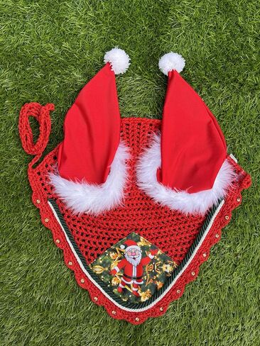 Horse Ear Bonnet Santa Claus Double Hats Fly Hood Ear Net Fly Veil Gift for A Christmas Equestrian Tack Equine (Embroidery, Horse/Full) in Saudi Arabia
