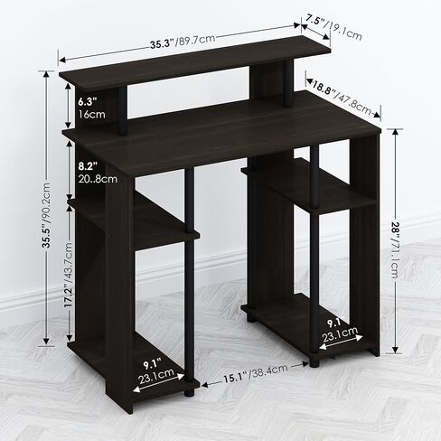 Furinno Turn-N-Tube 3 مستويات ثلاثية الأغراض متعددة الأغراض على رف تخزين التخزين ، Americano/Black in Kuwait